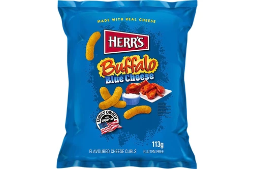 An image of Herr's - Buffalo - Blue Cheese Flavoured Curls - 113g from Best Before Its Gone, we stock products near or past their best Before Date.