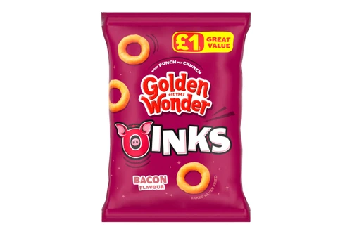 An image of Golden Wonder - Oinks - Bacon Flavour Snacks - Vegan - 46g from Best Before Its Gone, we stock products near or past their best Before Date.