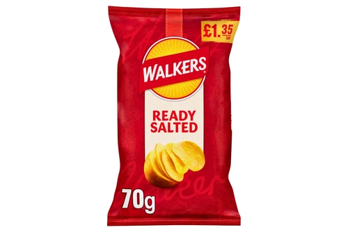 An image of Walkers - Ready Salted Flavour Crisps - 70g from Best Before Its Gone, we stock products near or past their best Before Date.