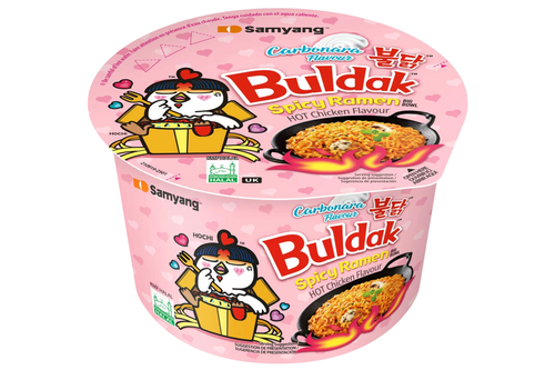 An image of Samyang - Buldak - Spicy Ramen Hot Chicken - Carbonara Flavour - Big Bowl - 105g from Best Before Its Gone, we stock products near or past their best Before Date.