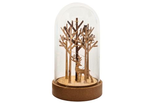 An image of Glass Dome with Natural Wood Stag & Trees - LED Lights (21cm Heigh) from Best Before Its Gone, we stock products near or past their best Before Date.