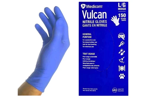 An image of Medicom - Vulcan Nitrile Gloves - Large - 150 Gloves (Damaged Packaging) from Best Before Its Gone, we stock products near or past their best Before Date.