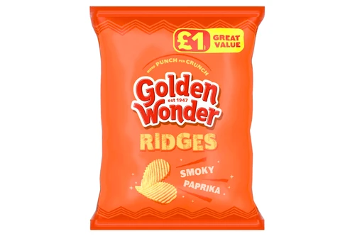 An image of Golden Wonder - Ridges - Smoky Paprika Flavour Crisps - 57g from Best Before Its Gone, we stock products near or past their best Before Date.