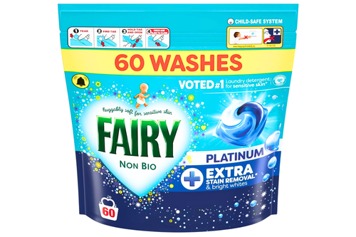 An image of Fairy - Non Bio - Platinum - Extra Stain Removal - 60 Washes from Best Before Its Gone, we stock products near or past their best Before Date.