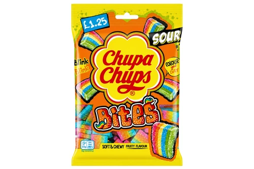 An image of Chupa Chups - Bites - Soft & Chewy Fruity Flavour Sour Bites - 120g from Best Before Its Gone, we stock products near or past their best Before Date.