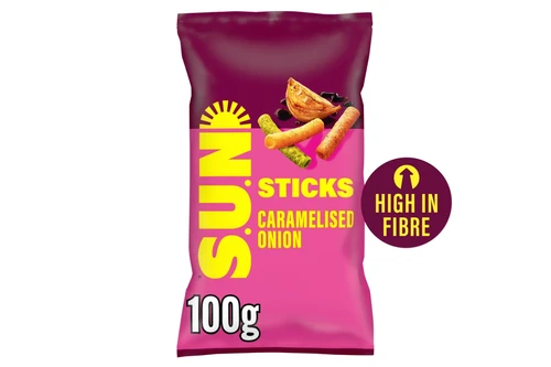 An image of Sun - Caramelised Onion Flavour Potato Sticks - 100g from Best Before Its Gone, we stock products near or past their best Before Date.
