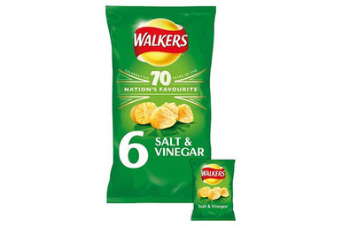 Walkers - Salt & Vinegar Flavour Crisps - 6 x 25g