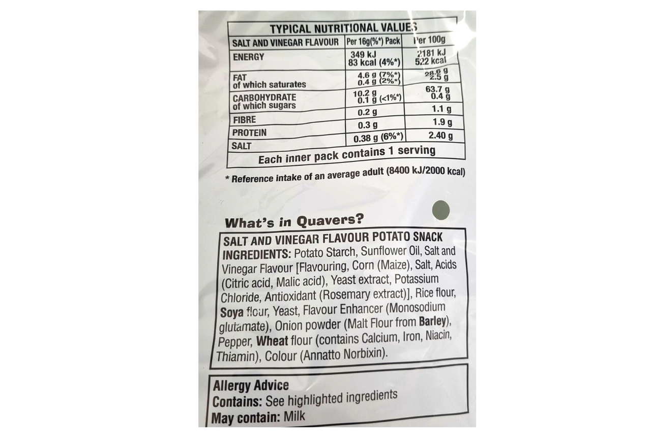 Box of Walkers Quavers Salt & Vinegar Multipack Snacks 20 x (6 x