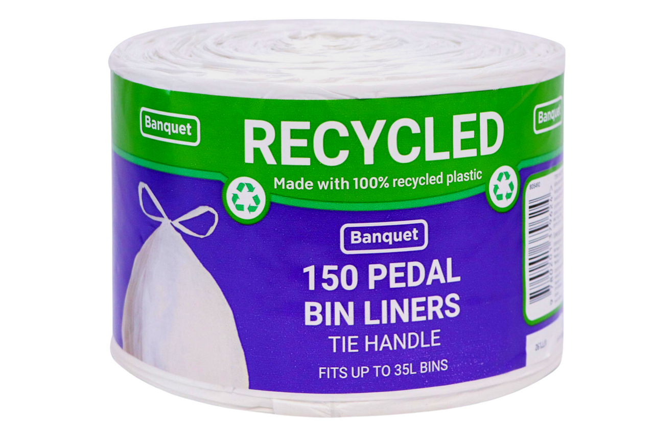 Banquet Recycled Tie Handle Pedal Bin Liners 150 Pack Best Before