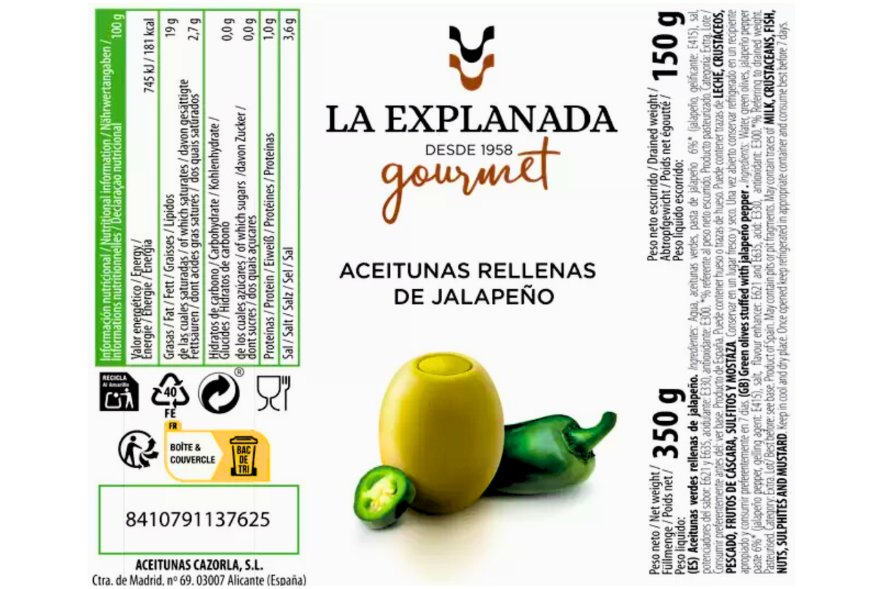 La Explanada - Gourmet Flavoured Olives - Green Olives Stuffed