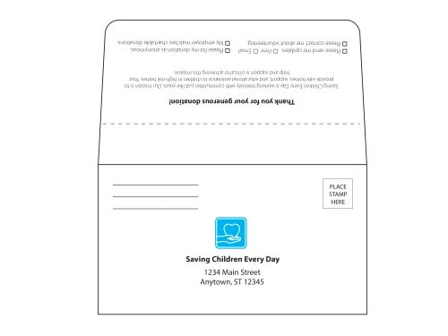 Custom tear-off remittance envelope with donation form