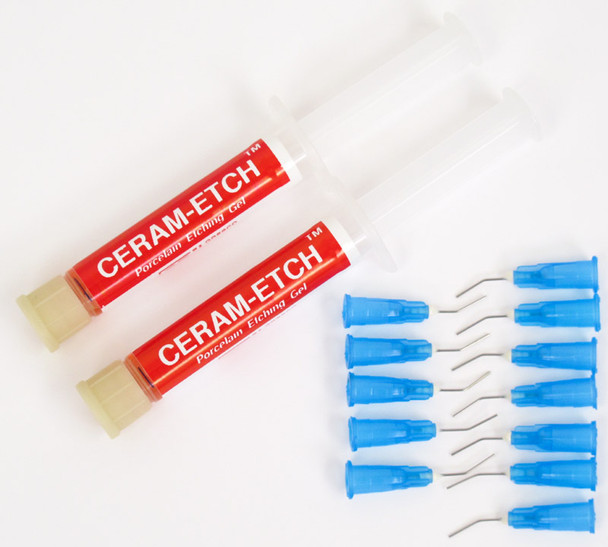 Ceram-Etch - Dental Porcelain Ceramic Etching Gel - 2 x 3cc Syringe with Tips