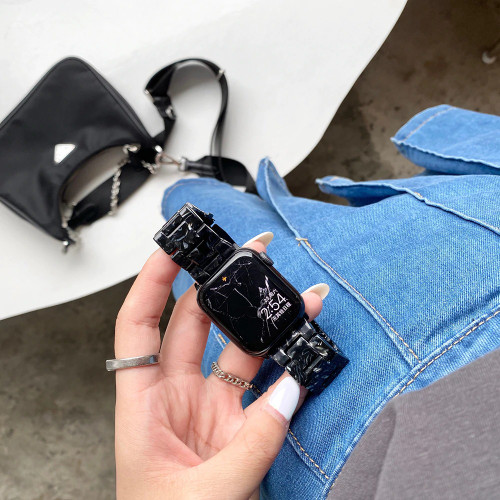 Black Resin Marble Apple Watch Strap Black Resin Marble Apple Watch Strap