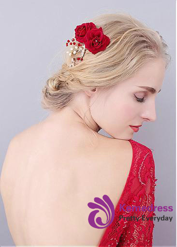 With Cloth Roses & Rhinestones Glamorous Wedding Hair Ornaments