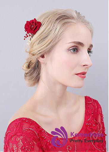 With Cloth Roses & Rhinestones Glamorous Wedding Hair Ornaments