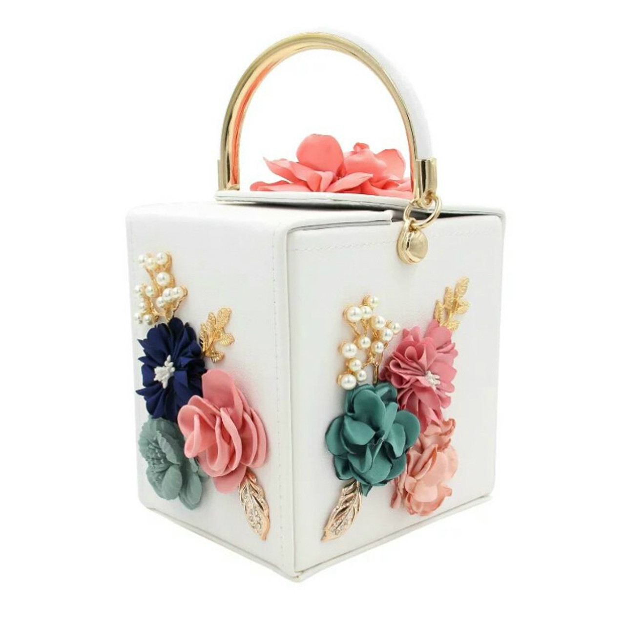 Milisente Evening Clutch Bag for Women Floral Square Box Evening Bags  Crossbody Shoulder handBags Flower Wedding Clutch Purse