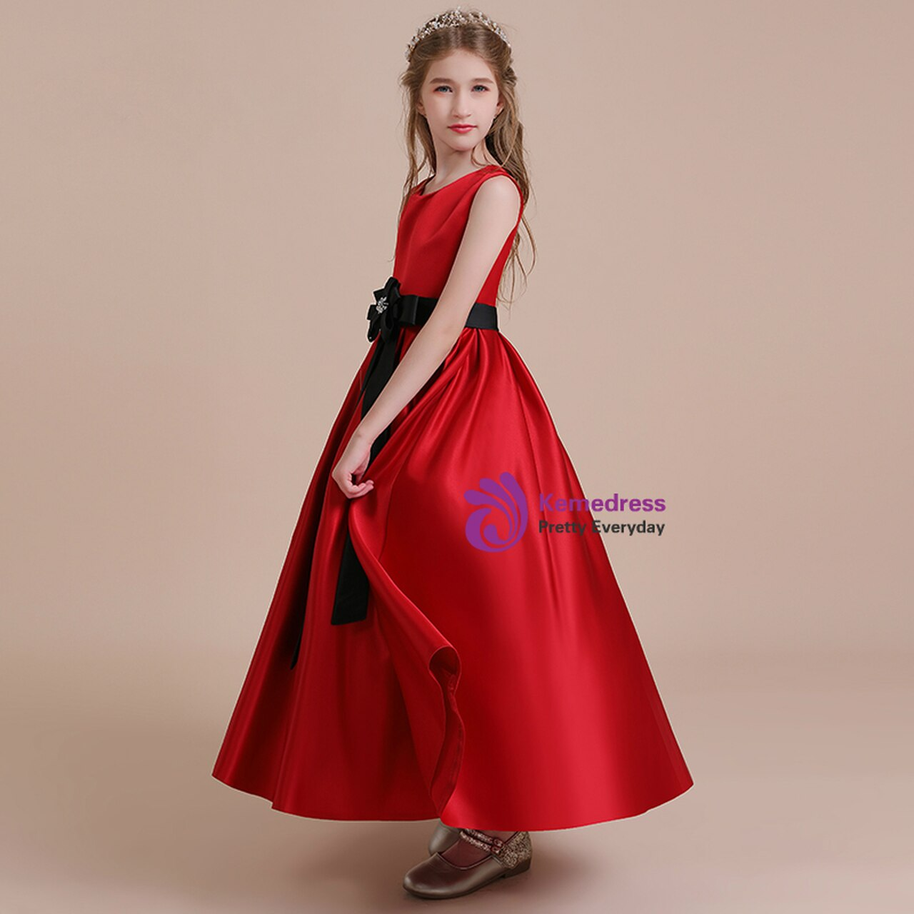 fitted lace wedding dress Red Gown with Black Designs in the Top & Black Sash 142 – Affordable  Elegance by Toni main image 0