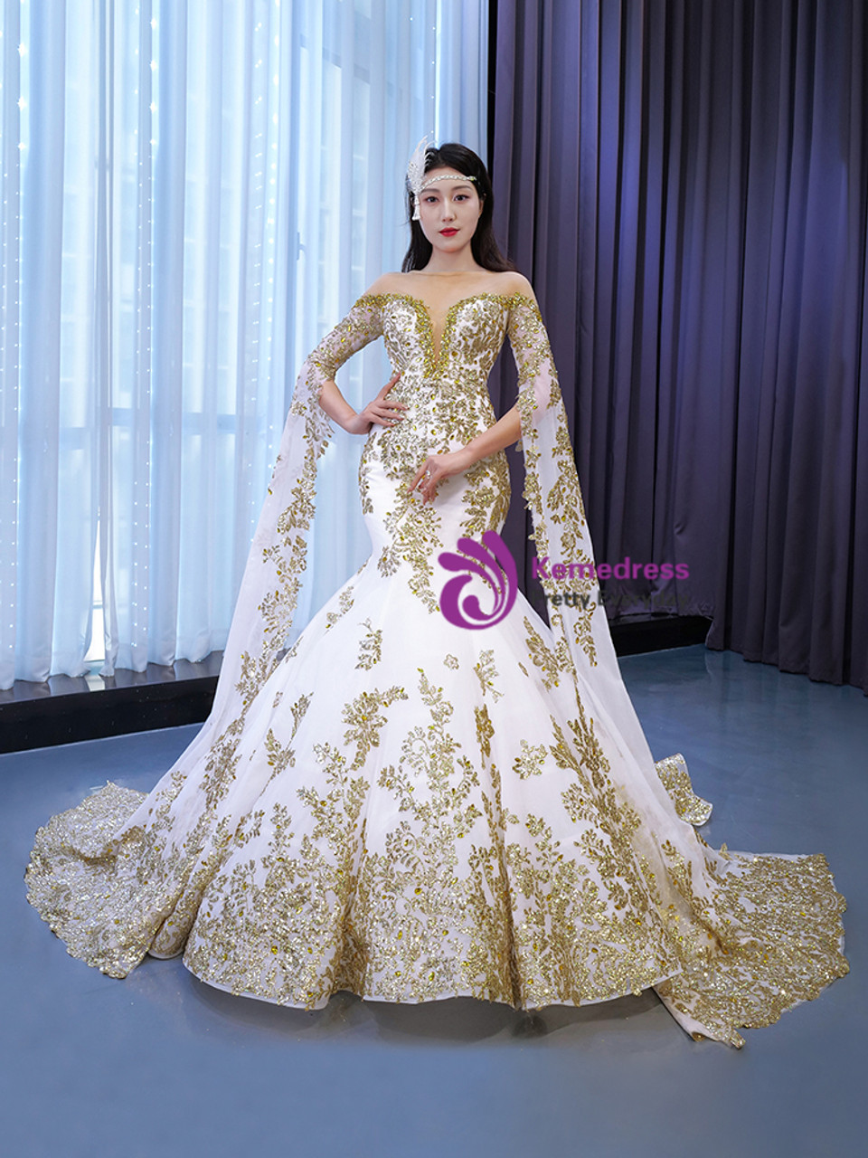 green emerald velvet dress Long-Sleeve Off-Shoulder Glitter Prom Dress