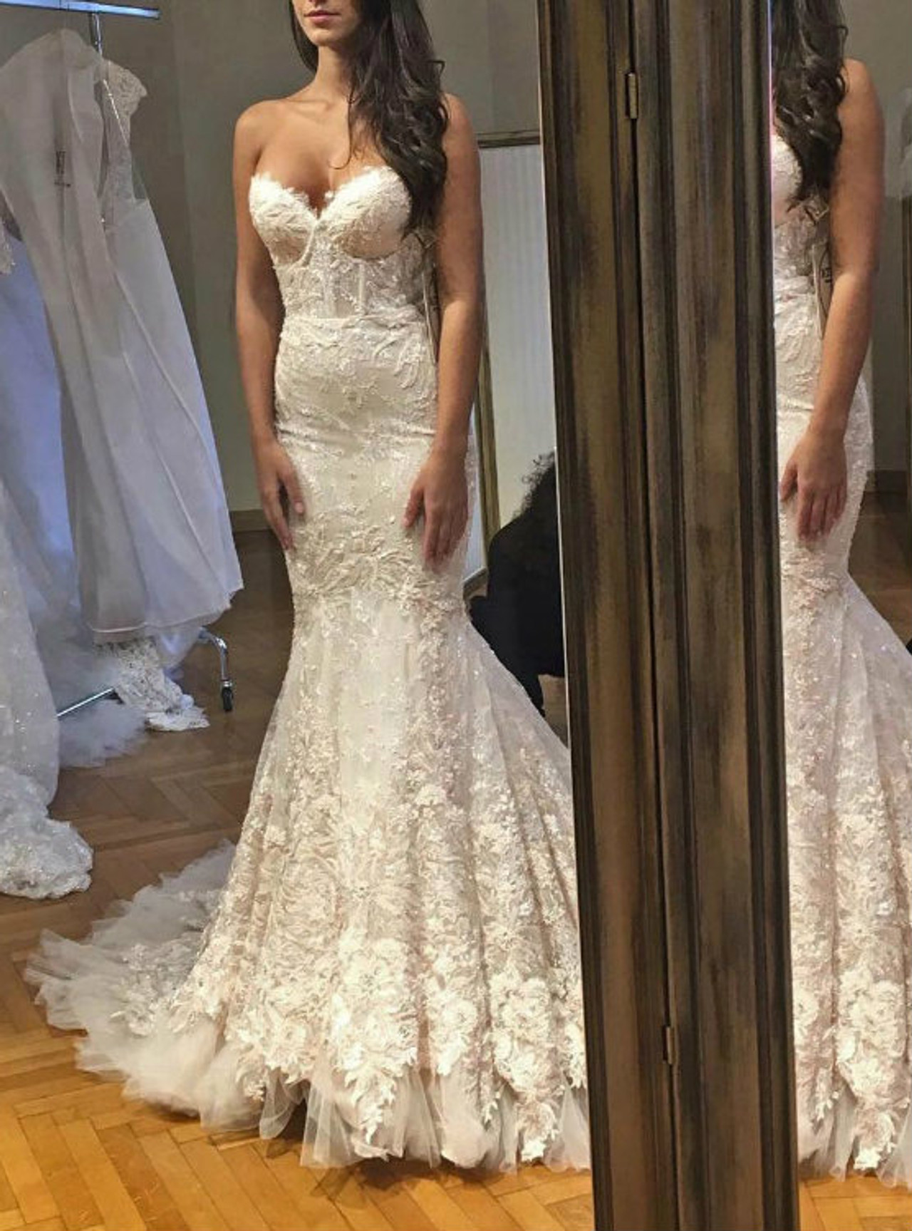 Mermaid Sweetheart Tulle Lace Corset Long Wedding Dress