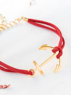Red Anchor And Chain Detail Bracelet