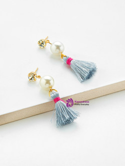 Rhinestone & Faux Pearl Tassel Earrings