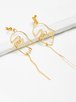 Hollow Metal Face Design Drop Earrings
