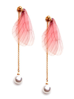 Pink Butterfly Wing Faux Pearl Drop Earrings