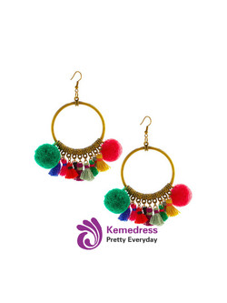 Tassel & Pom Pom Decorated Hoop Earrings