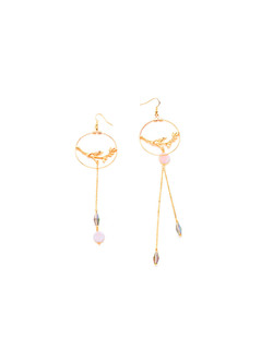 Branch & Ring Design Drop Earrings With Crystal