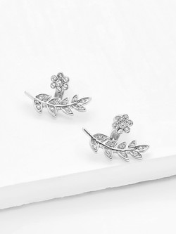 Leaf & Flower Design Rhinestone Ear Jacket