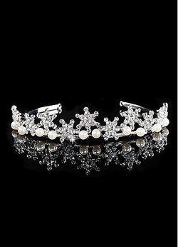 In Stock Elegant Alloy Wedding Tiara With Rhinestones & Pearls