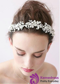 In Stock Glamoroust Alloy Wedding Tiara With Rhinestones & Pearls