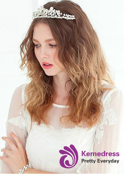 In Stock Stunning Alloy Wedding Tiara With Rhinestones & Pearls