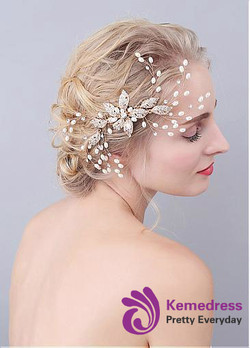 In Stock Stunning Alloy Wedding Hair Jewelry With Rhinestones & Pearls