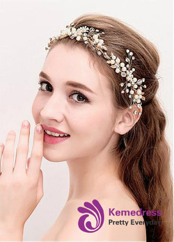 Elegant Alloy Wedding Hair Jewelry With Pearls
