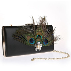 Prom Retro Peacock Feather Adornment Evening Clutch