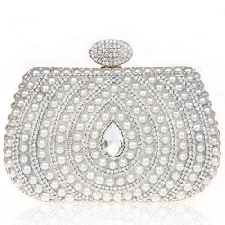 White Beads Rhinestone Shell Design Women's Dinner Bag