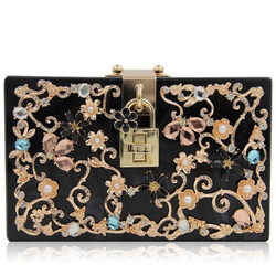 Black Hollow Out Flowers Evening Clutch