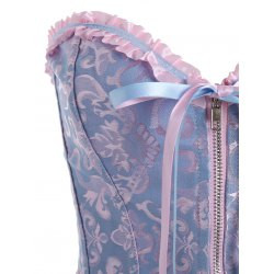 Light Blue Zip Jacquard Lace-Up Corset