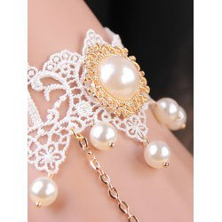 White Faux Pearl Lace Bracelet with Ring