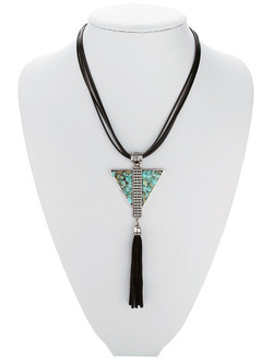 Fashion  Leather Layered Triangle Turquoise Fringe Necklace