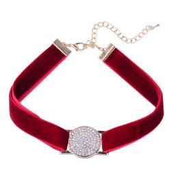 Red Rhinestone Round Velvet Choker Necklace