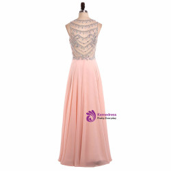 Sparkling Ombre Chiffon Beaded Baby Pink Long Cheap Prom Dresses 2017 A Line Zipper-Up