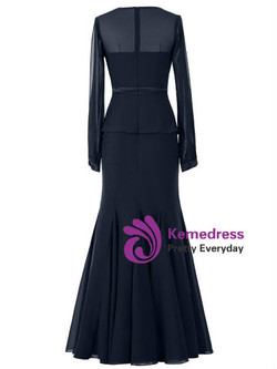 New Mermaid Long Sleeves Ribbon Trumpet Mother of the Bride Dress