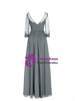 Fancy V-Neck Half Sleeves Appliques Long Mother of the Bride Dress