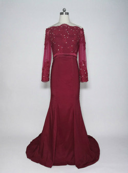 Burgundy  Long Off the Shoulder Long Sleeves Mother of The Bride Dress