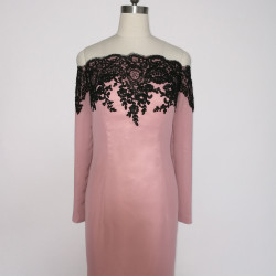 Amazing Pink Black Lace Long Sleeves Mother of the Bride Dresses Off the Shoulder