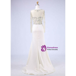 Elegance Mother of the Bride Dresses 2017 Elegant With Crystal Beading Scoop-Neck Long Sleeves