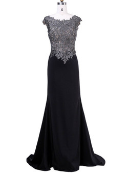 Advanced Mother of the bride Pant Suit Black With Scoop-Neck Cap Sleeve Beading