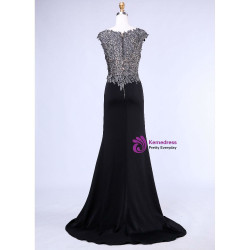 Advanced Mother of the bride Pant Suit Black With Scoop-Neck Cap Sleeve Beading